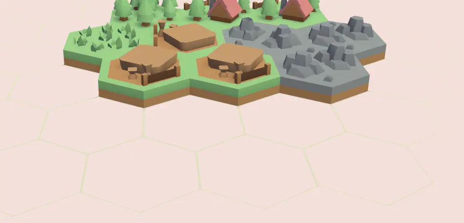 Gray hexagon grid on which a couple of tiles have been placed